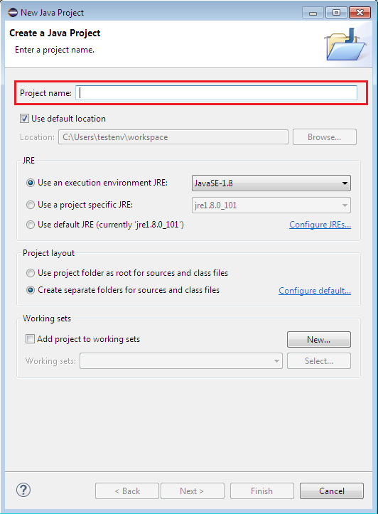 Creating new Java Project in Eclipse Prompt